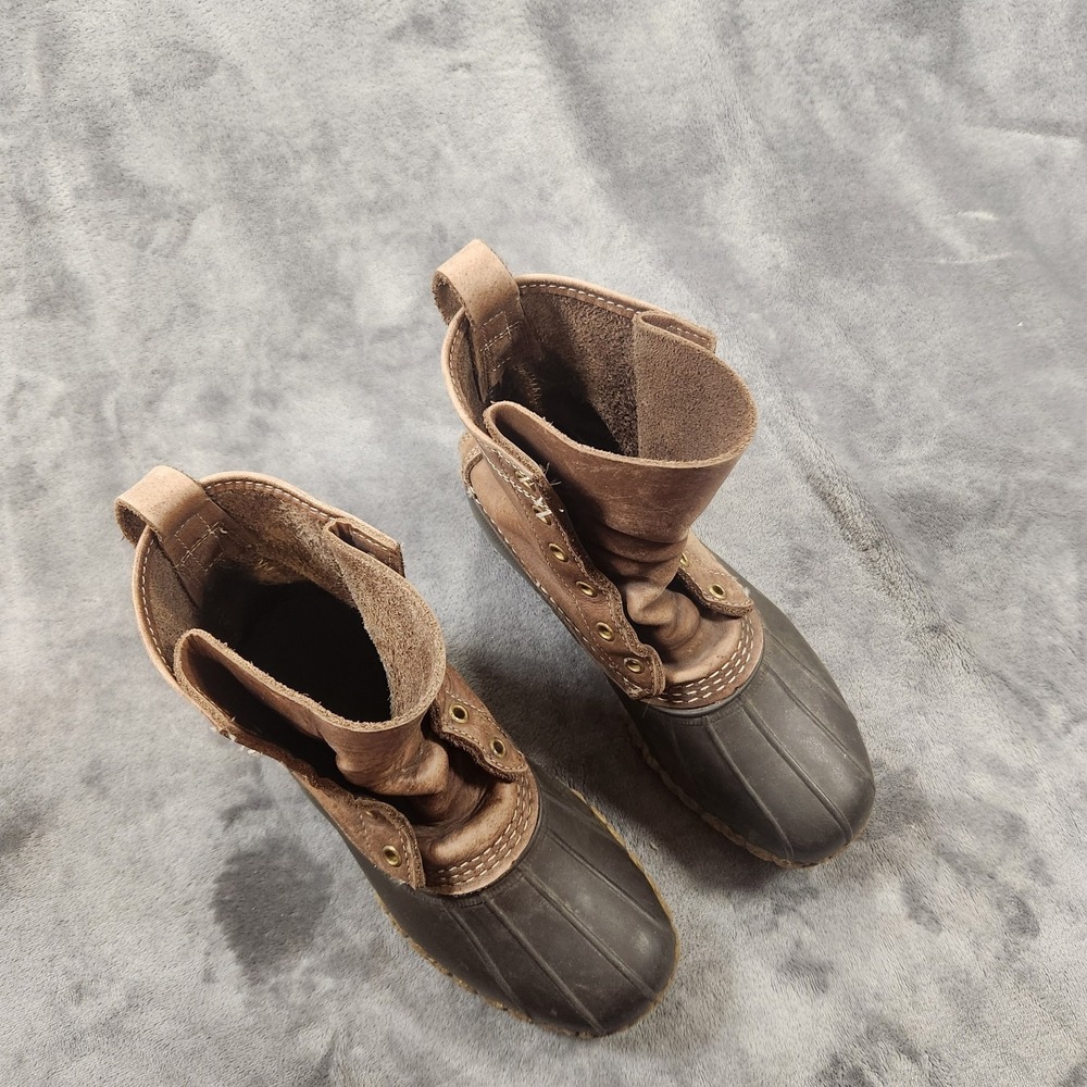 LL Bean Boots Bean Boots Womens 7 Wide Brown Leather Duck Made In Maine Vintage - Picture 7 of 10